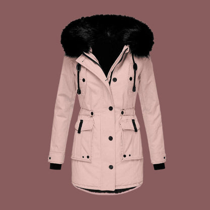 Women’s Waterproof Jacket – Tailored Fit – Mid-Length – Hooded with Faux Fur Trim