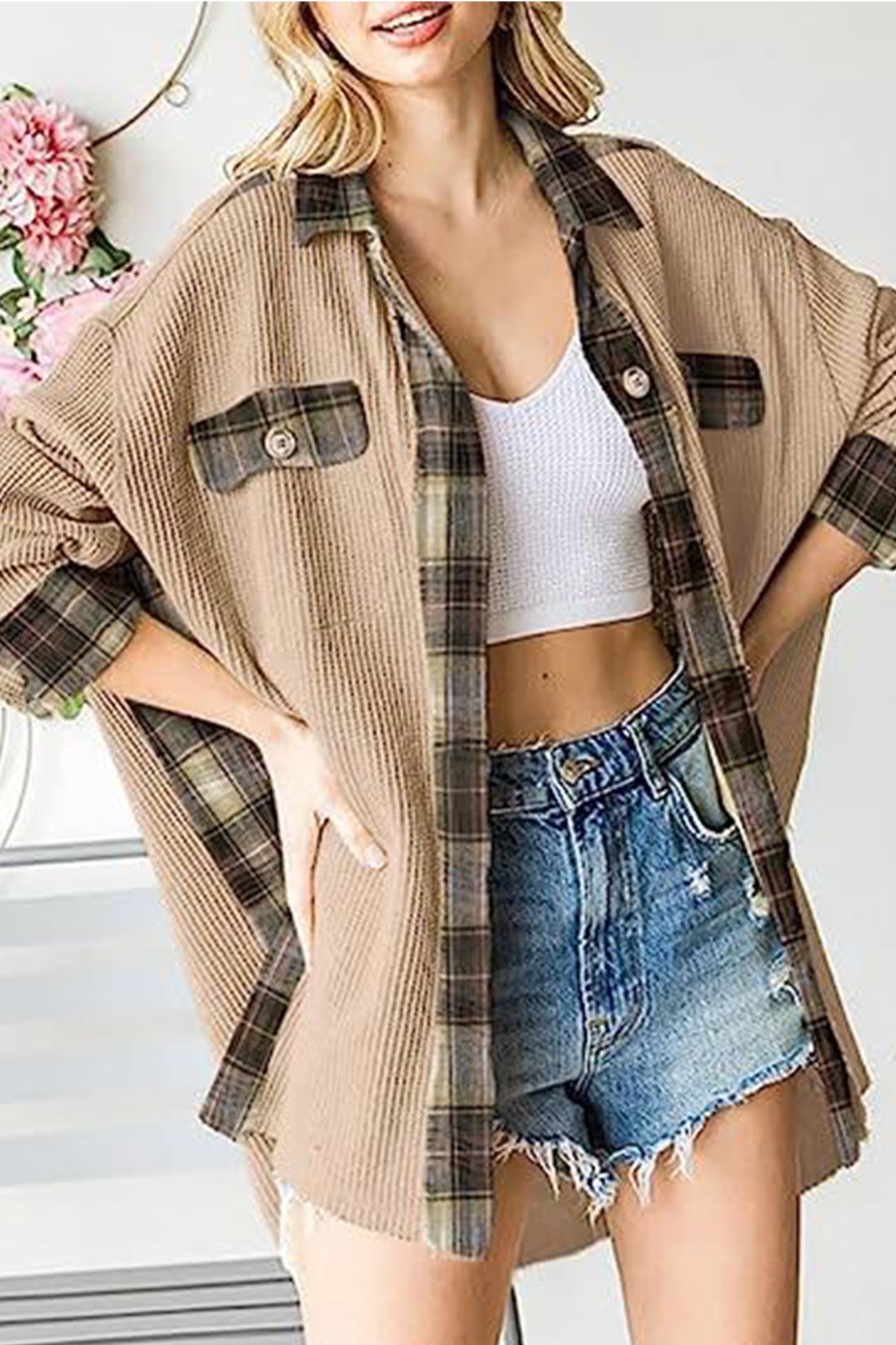 Brigitte® | Checked patchwork blouses with irregular hems