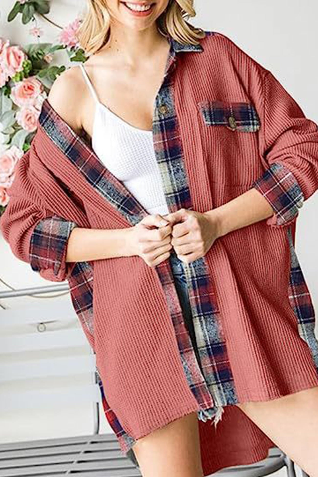 Brigitte® | Checked patchwork blouses with irregular hems