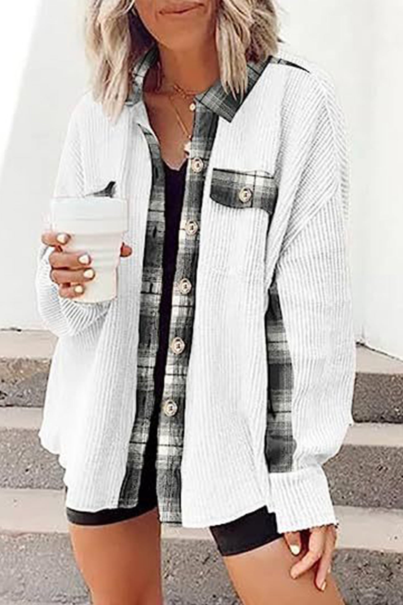 Brigitte® | Checked patchwork blouses with irregular hems