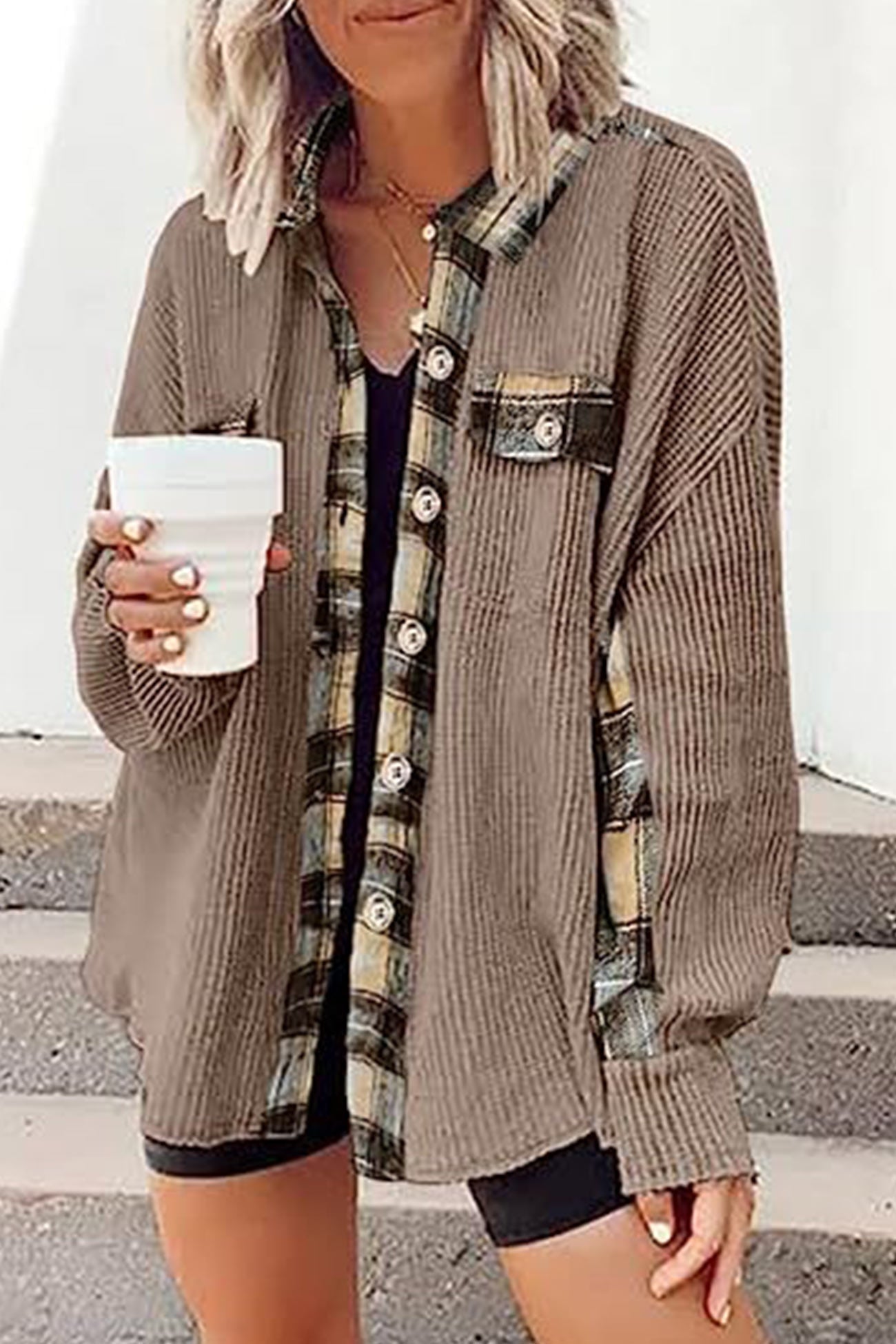Brigitte® | Checked patchwork blouses with irregular hems