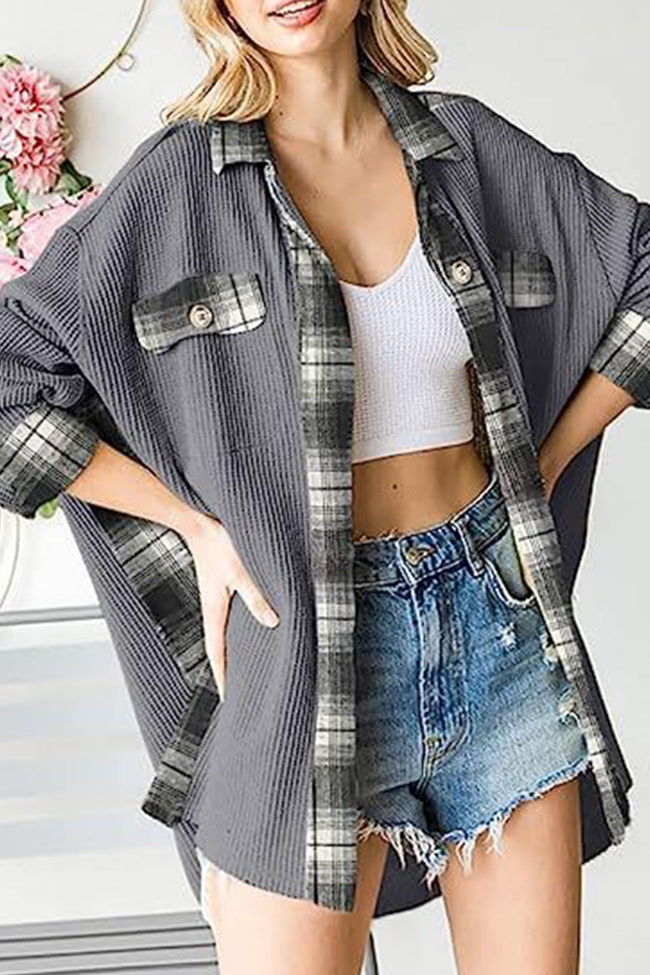 Brigitte® | Checked patchwork blouses with irregular hems