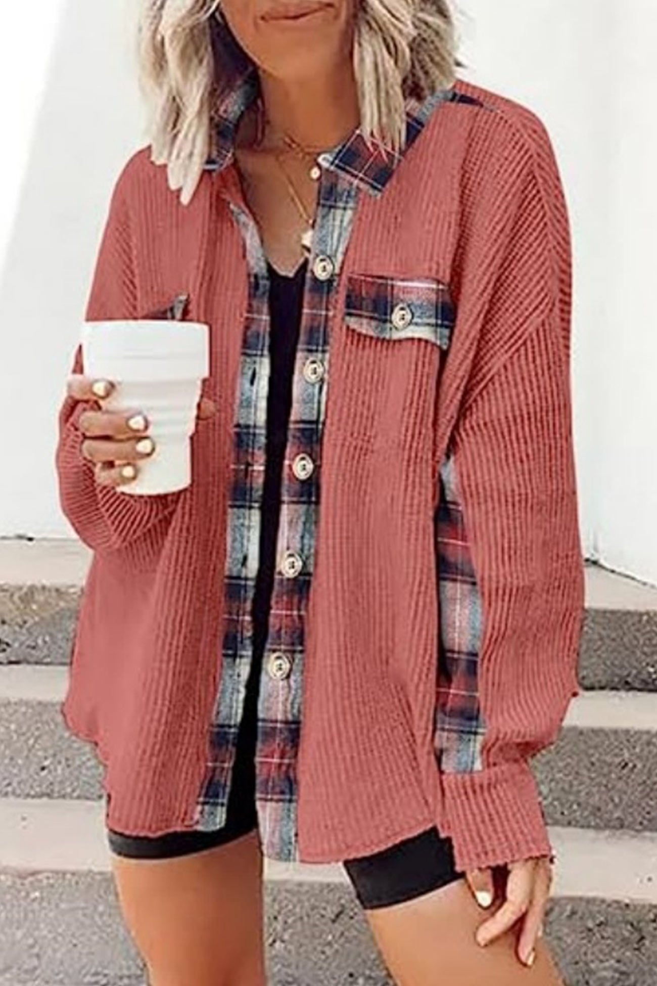 Brigitte® | Checked patchwork blouses with irregular hems