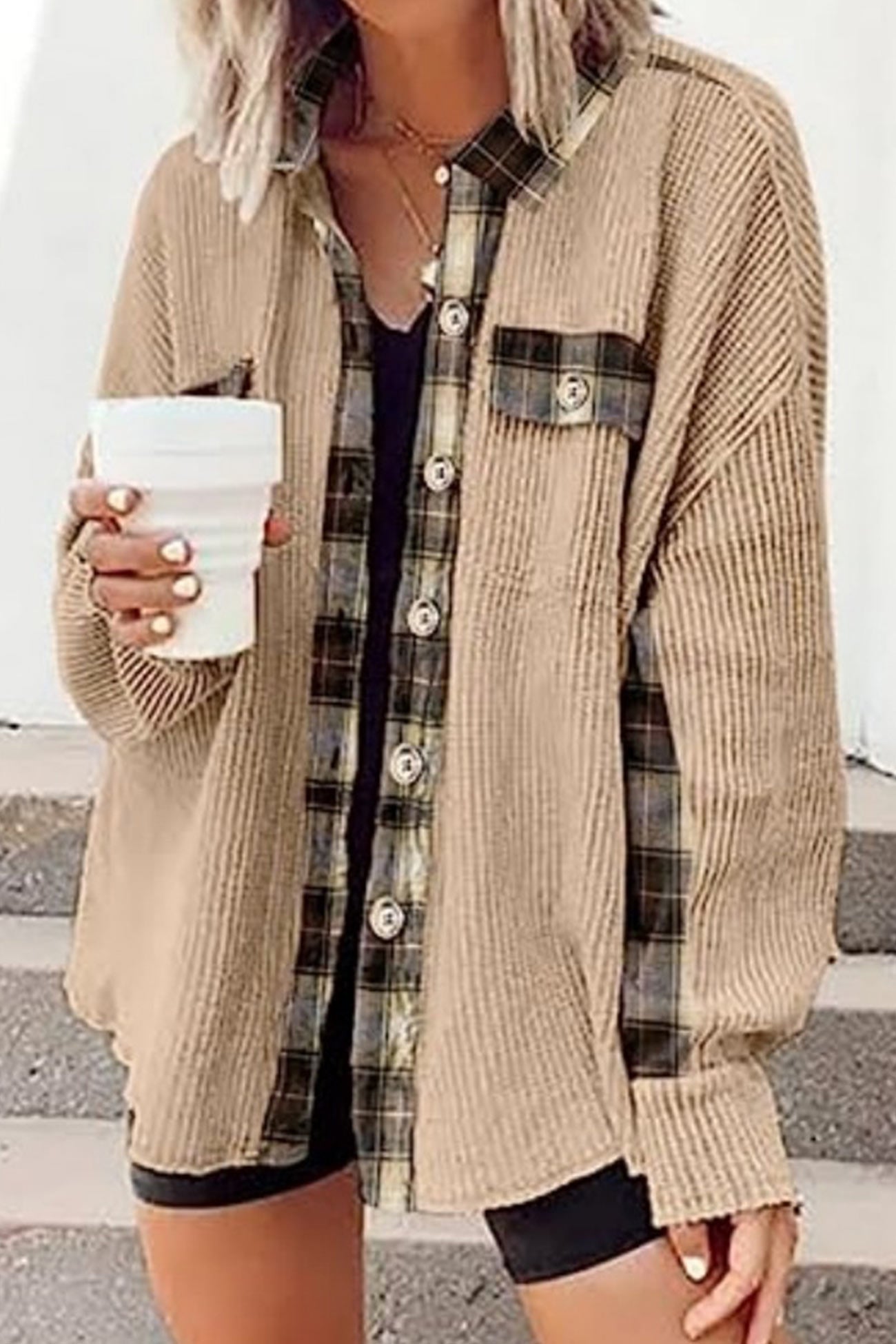 Brigitte® | Checked patchwork blouses with irregular hems