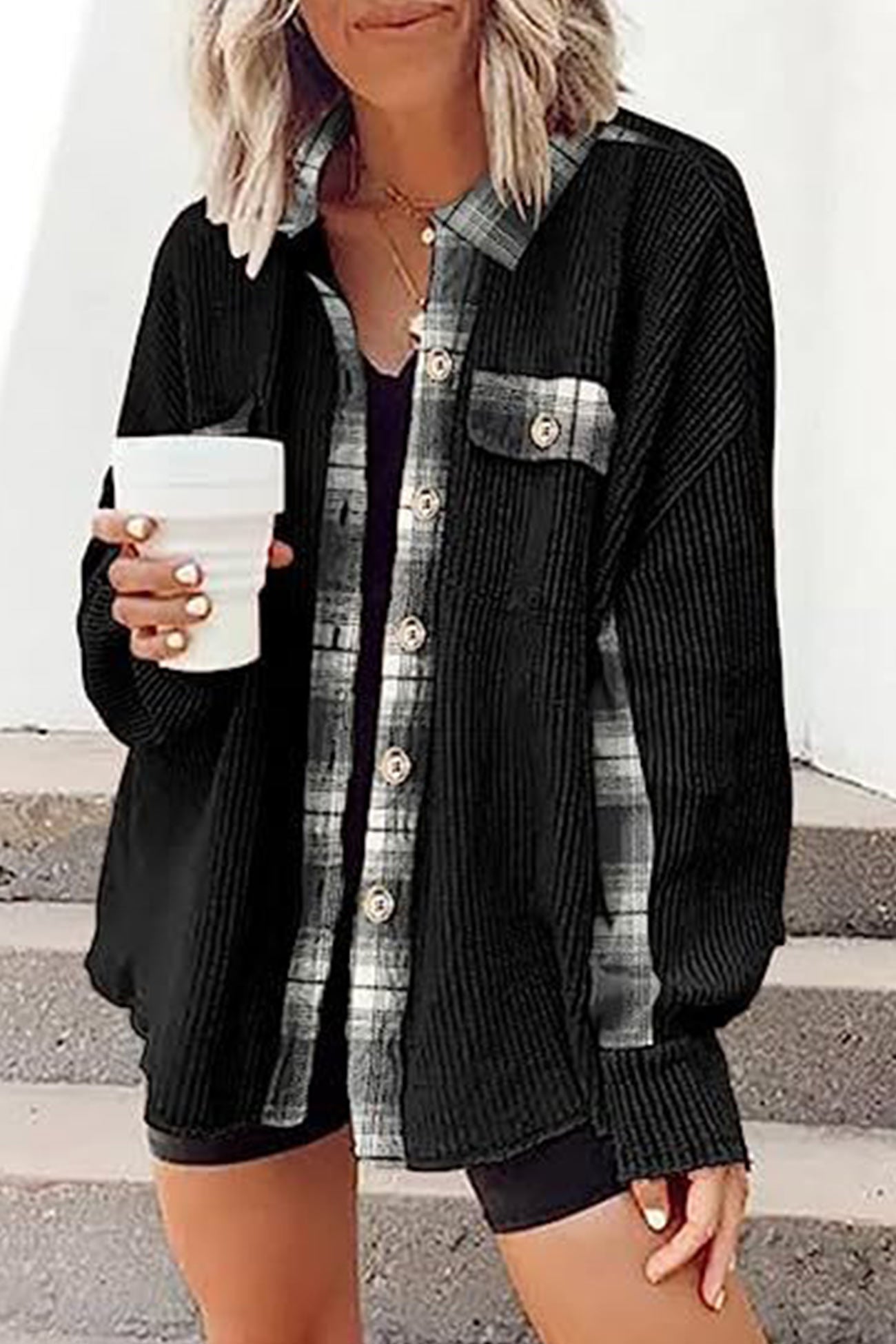 Brigitte® | Checked patchwork blouses with irregular hems