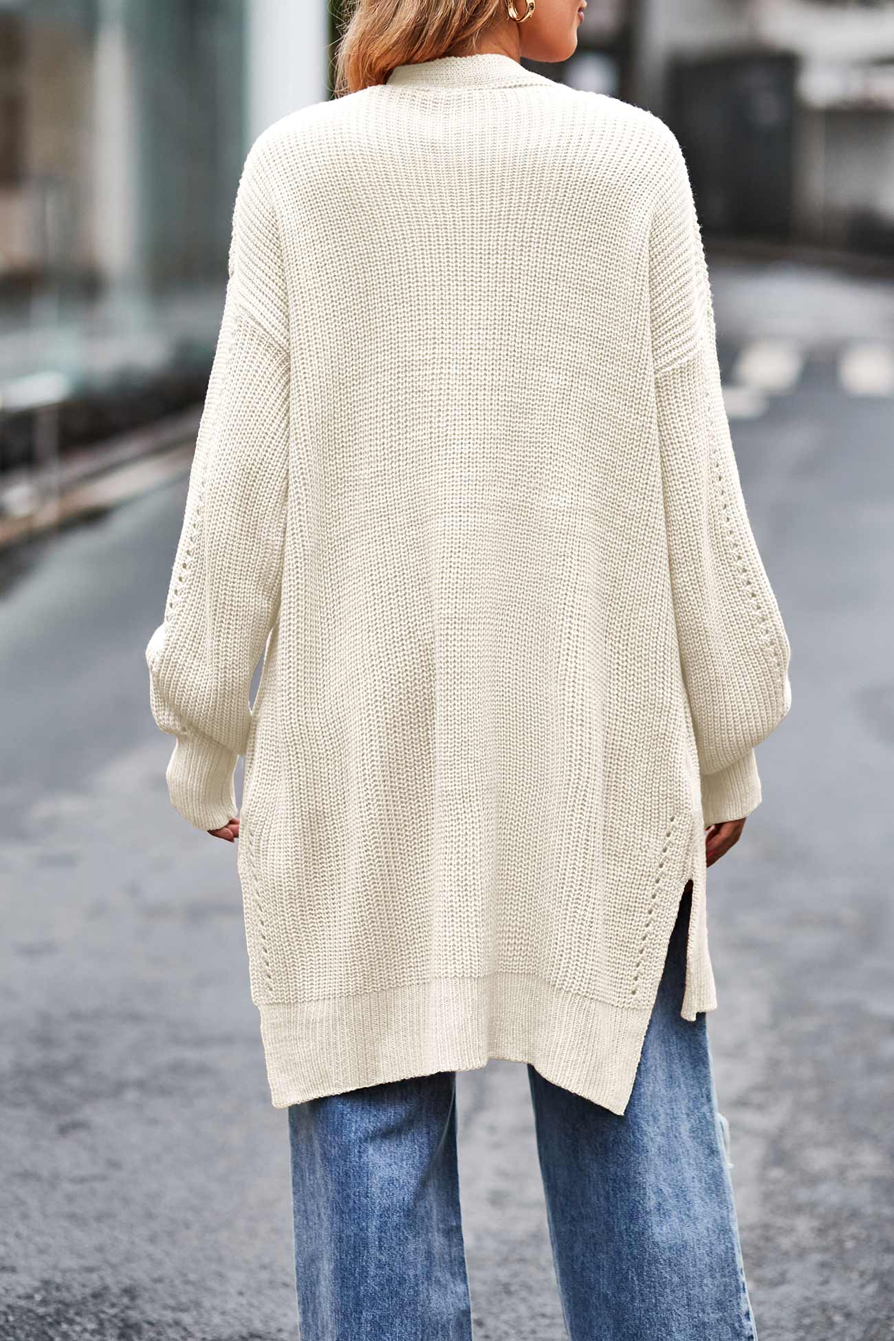 Cecilia® | Pocketed Open Front Slit Hem Long Cardigan