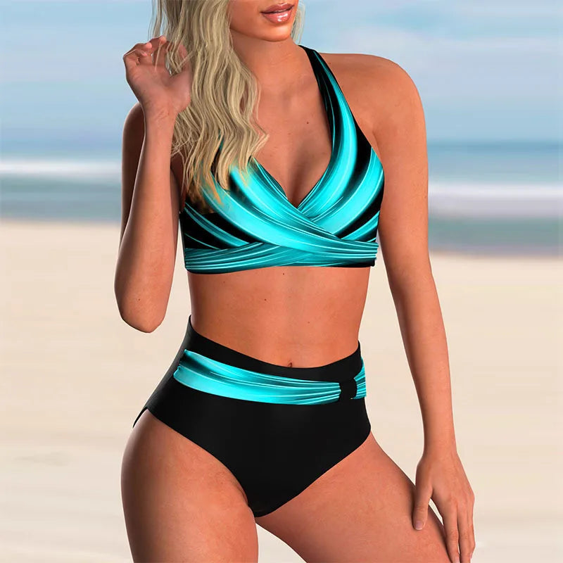 Brigitte® | Women'S High Waisted Push-Up Halter Bikini Set