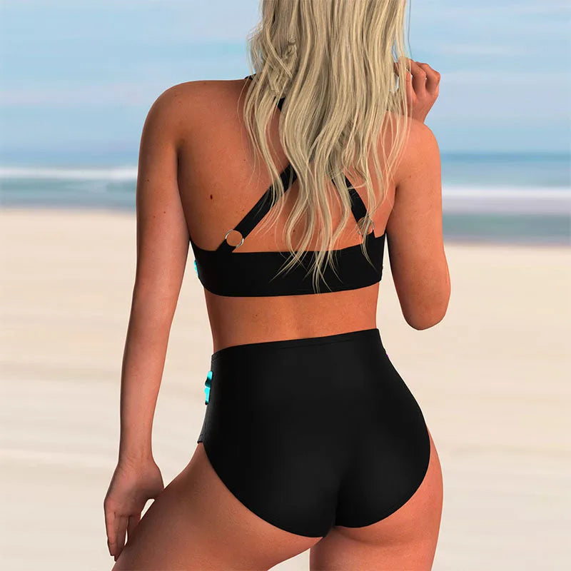 Brigitte® | Women'S High Waisted Push-Up Halter Bikini Set