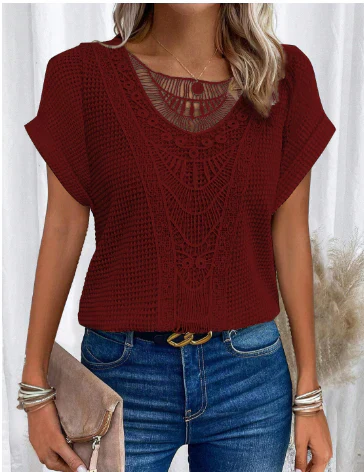 Amadis® | Women'S Stylish Embossed Blouse With Folded Sleeves