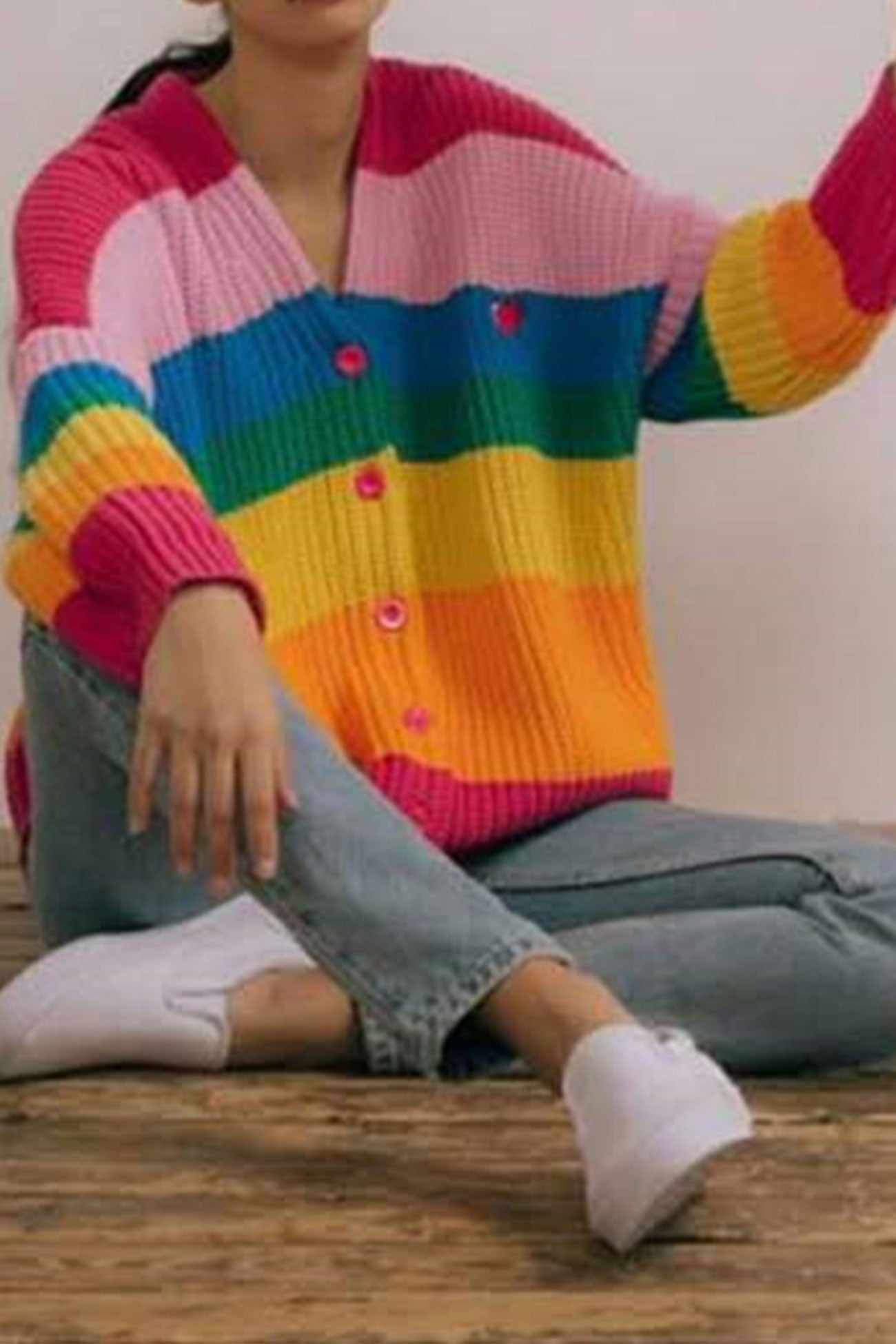 Bruna® | Rainbow contrast knit cardigan