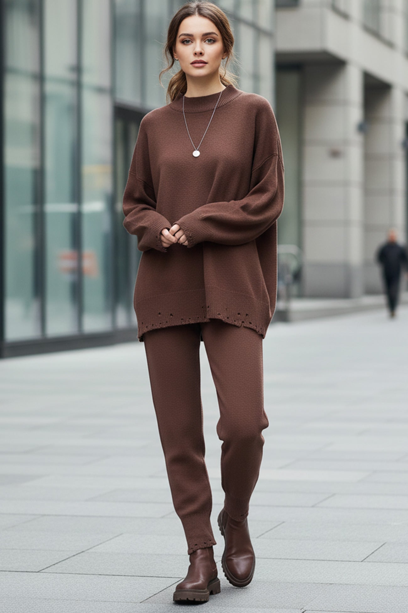 Diana® | Raw Edge Crew Neck Sweater Set