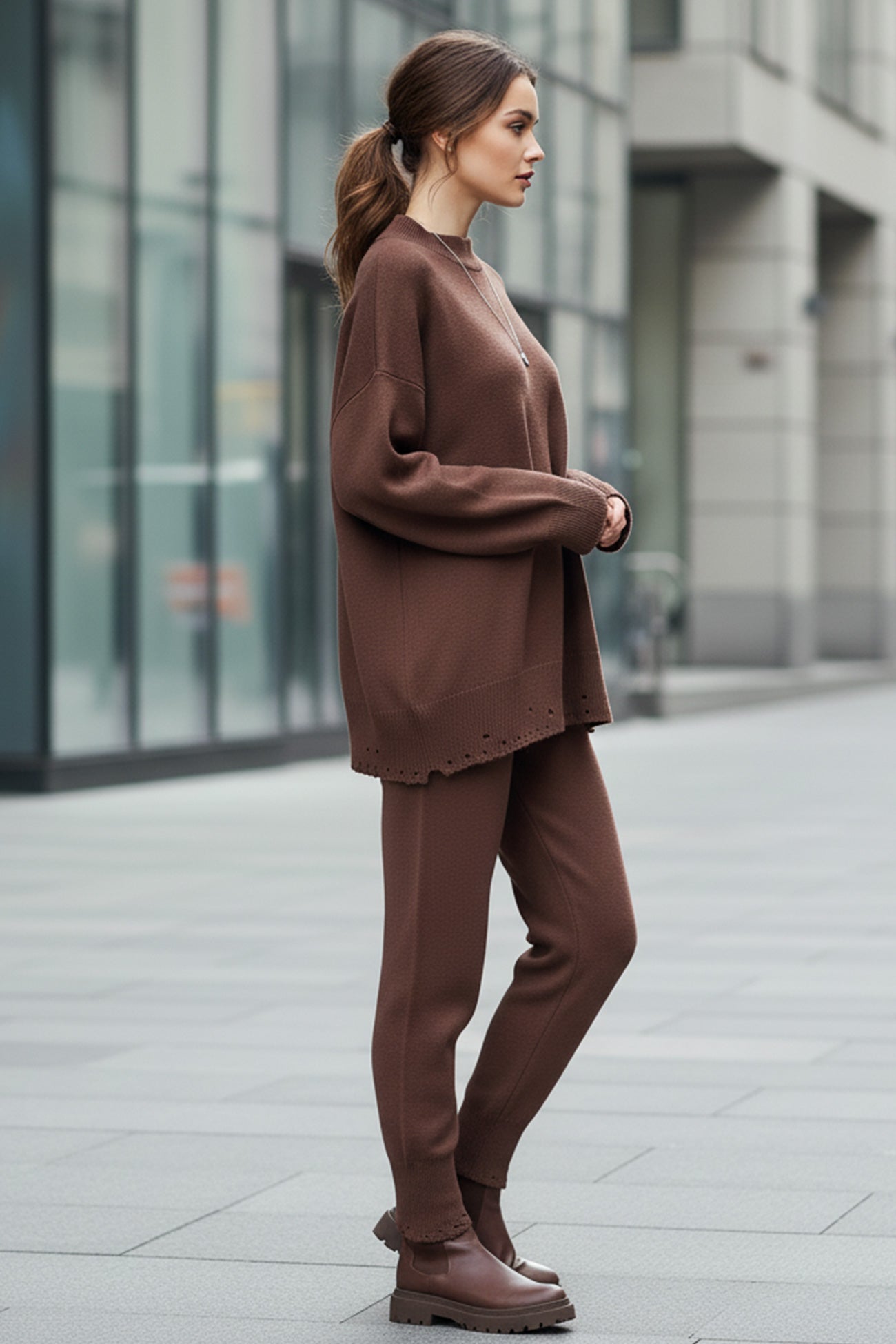 Diana® | Raw Edge Crew Neck Sweater Set