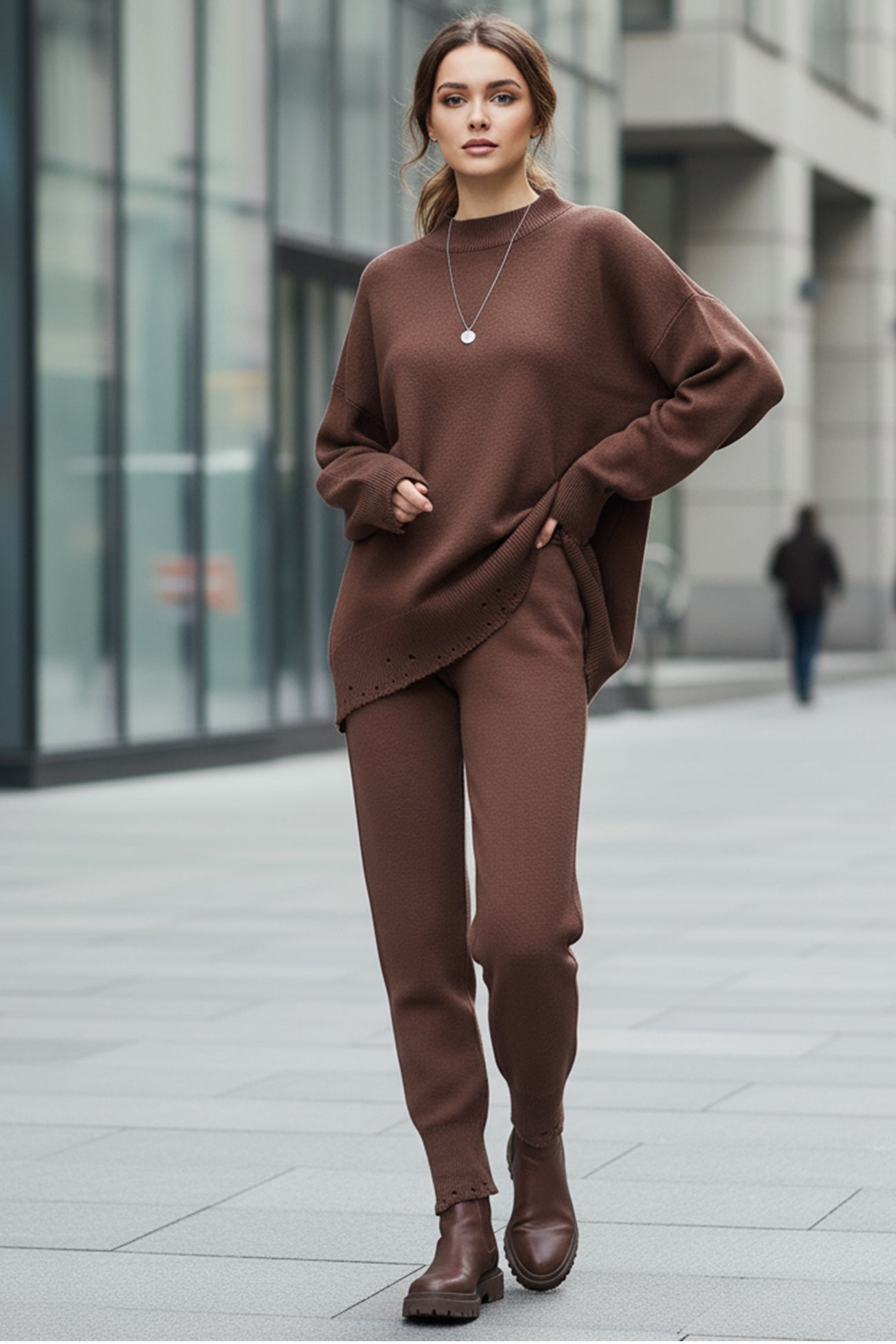 Diana® | Raw Edge Crew Neck Sweater Set