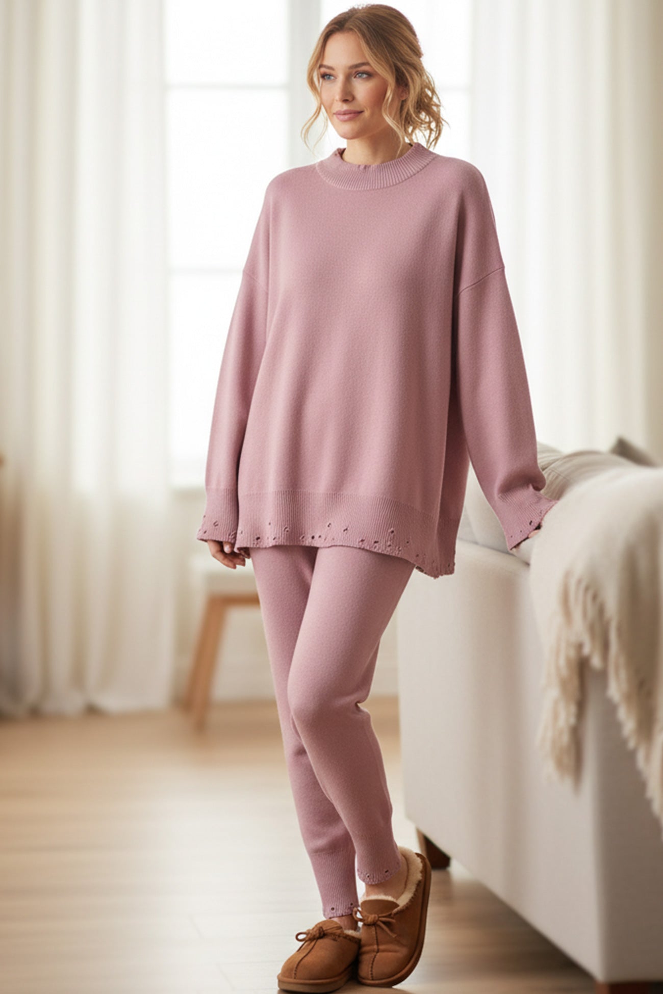 Diana® | Raw Edge Crew Neck Sweater Set