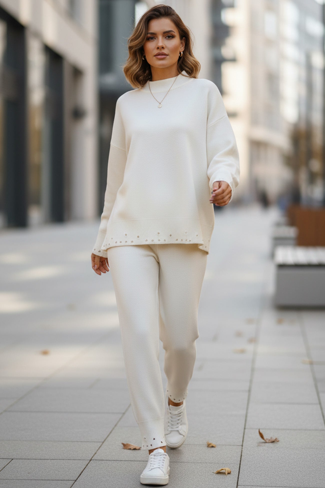 Diana® | Raw Edge Crew Neck Sweater Set