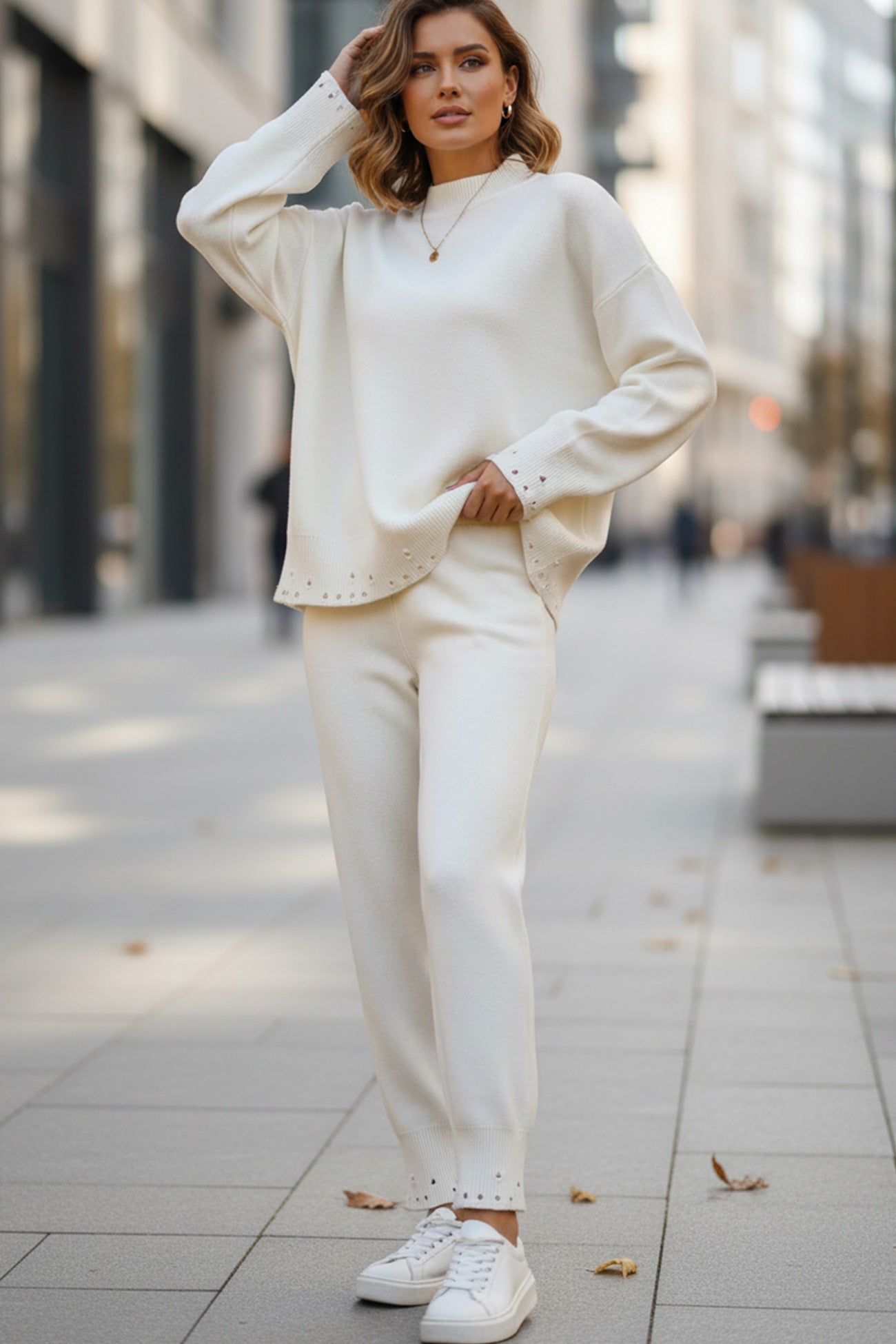 Diana® | Raw Edge Crew Neck Sweater Set