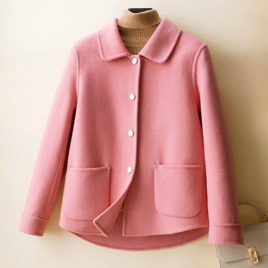 Women’s Wool Coat – Classic Fit – Tailored Collar – Front Buttons – Patch Pockets