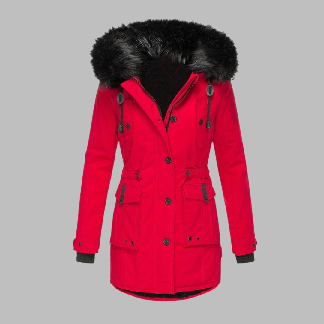 Women’s Waterproof Jacket – Tailored Fit – Mid-Length – Hooded with Faux Fur Trim