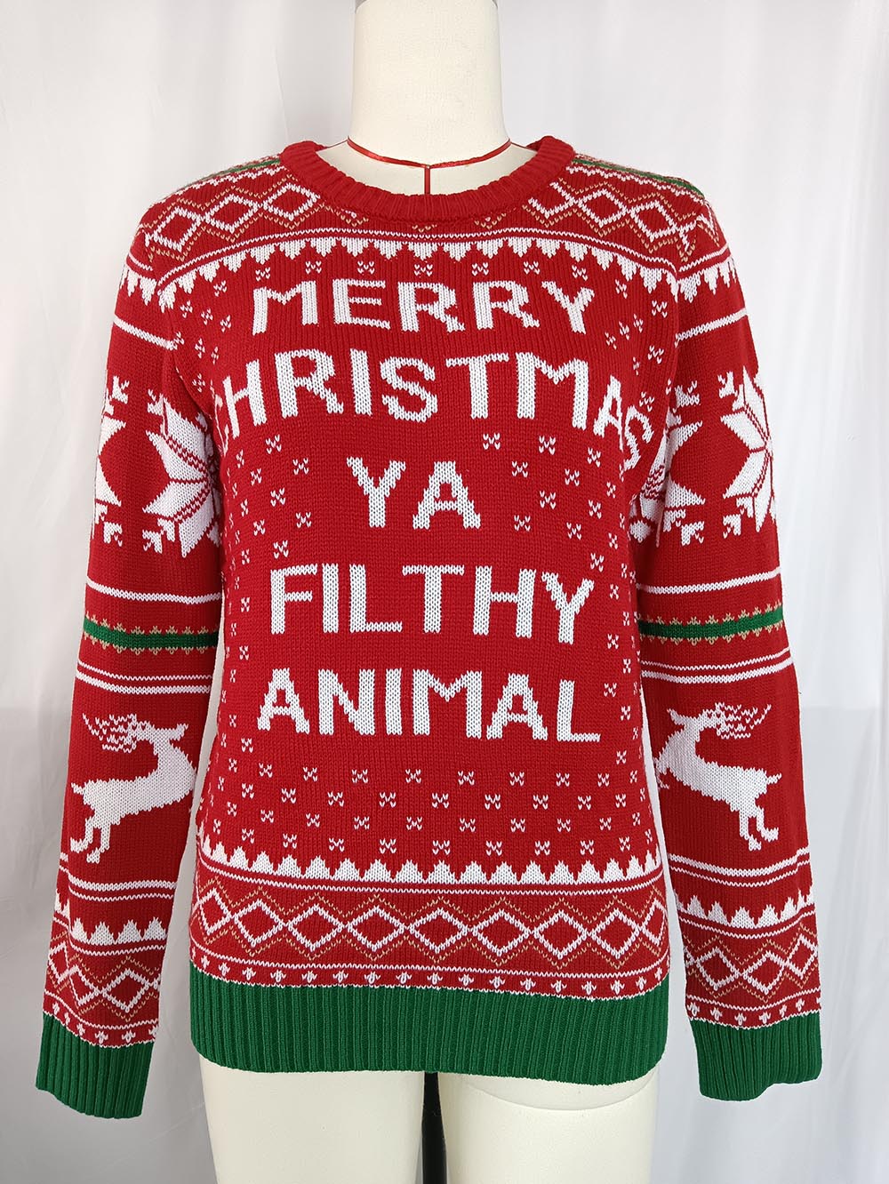 Edith® | Ugly Christmas sweater with reindeer and snowflake print in contrasting color