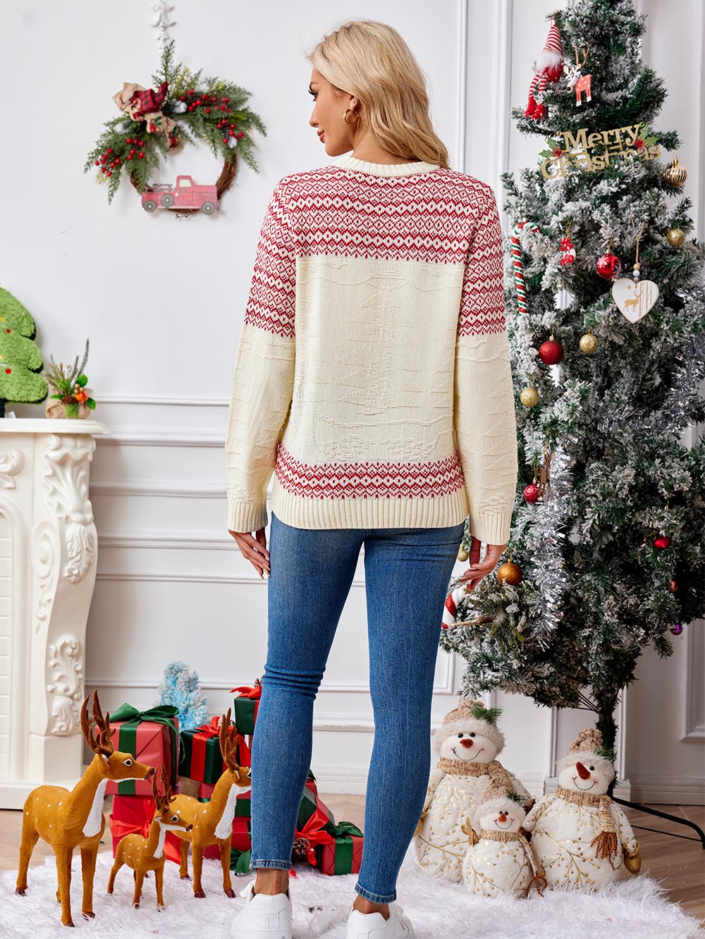Delia® | Ugly Christmas sweater with reindeer sequin embroidery