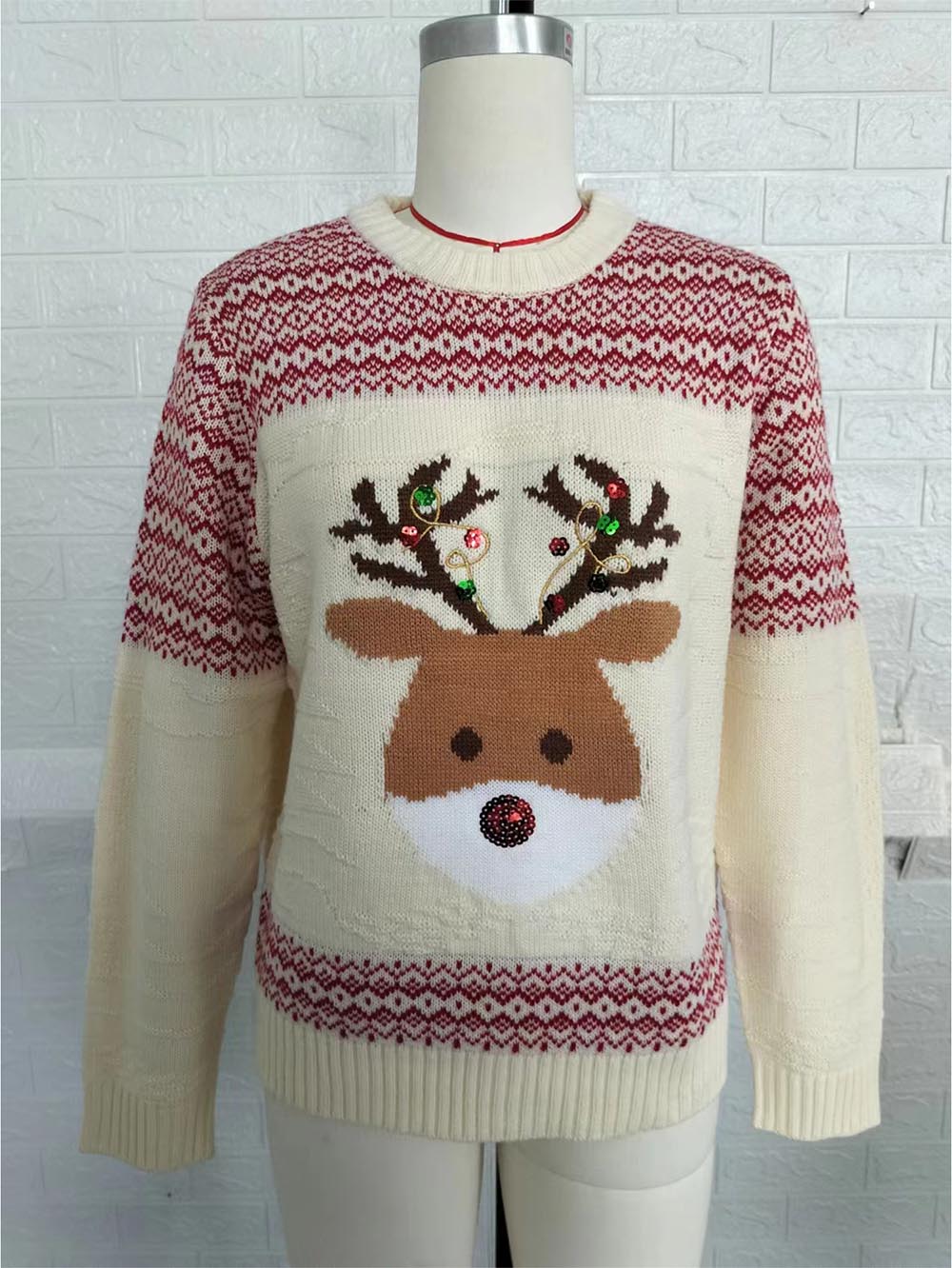 Delia® | Ugly Christmas sweater with reindeer sequin embroidery