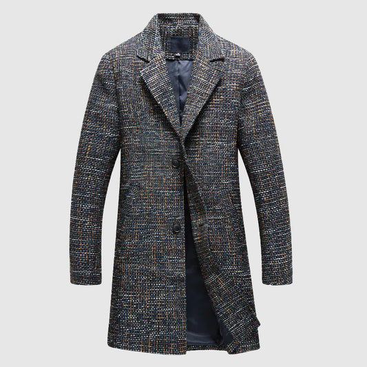 Men’s Wool Coat – Tailored Fit – Notched Lapel – Mid Length – Button Front Formal Wear