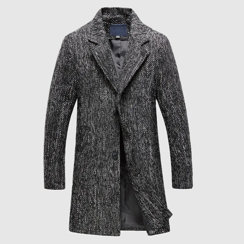 Men’s Wool Coat – Tailored Fit – Notched Lapel – Mid Length – Button Front Formal Wear