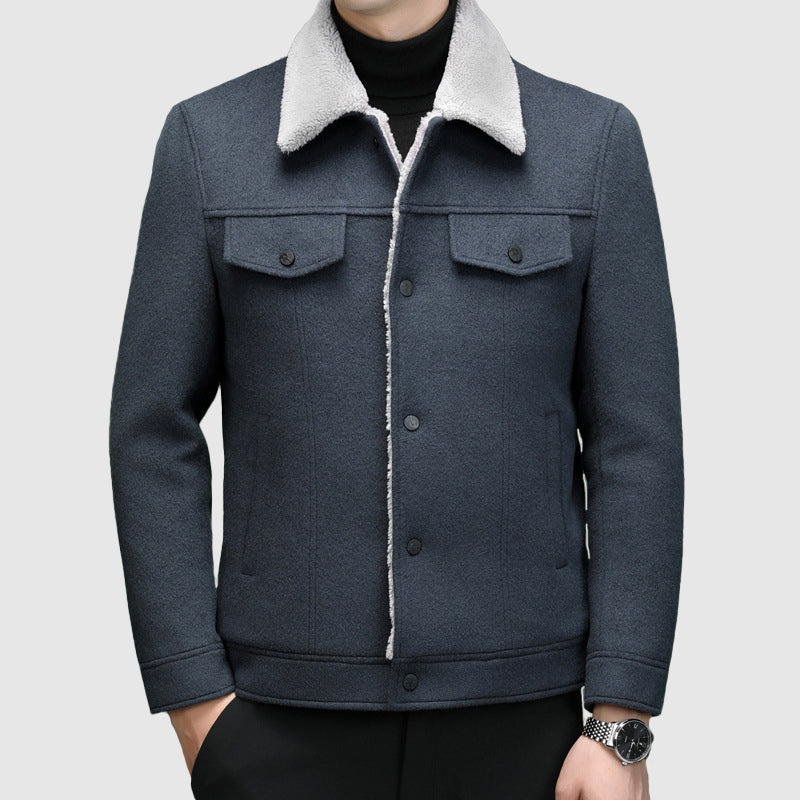 Men’s Jacket – Regular Fit – Wool – Sherpa Lined – Fleece Collar – Button Front
