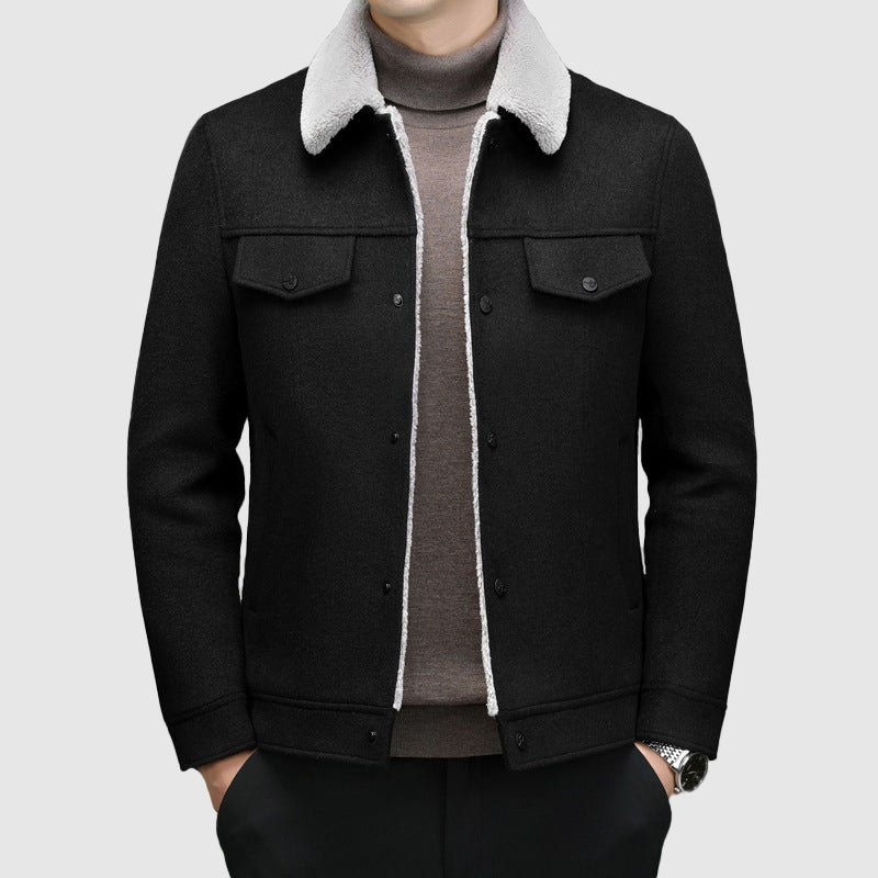 Men’s Jacket – Regular Fit – Wool – Sherpa Lined – Fleece Collar – Button Front