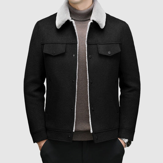 Men’s Jacket – Regular Fit – Wool – Sherpa Lined – Fleece Collar – Button Front