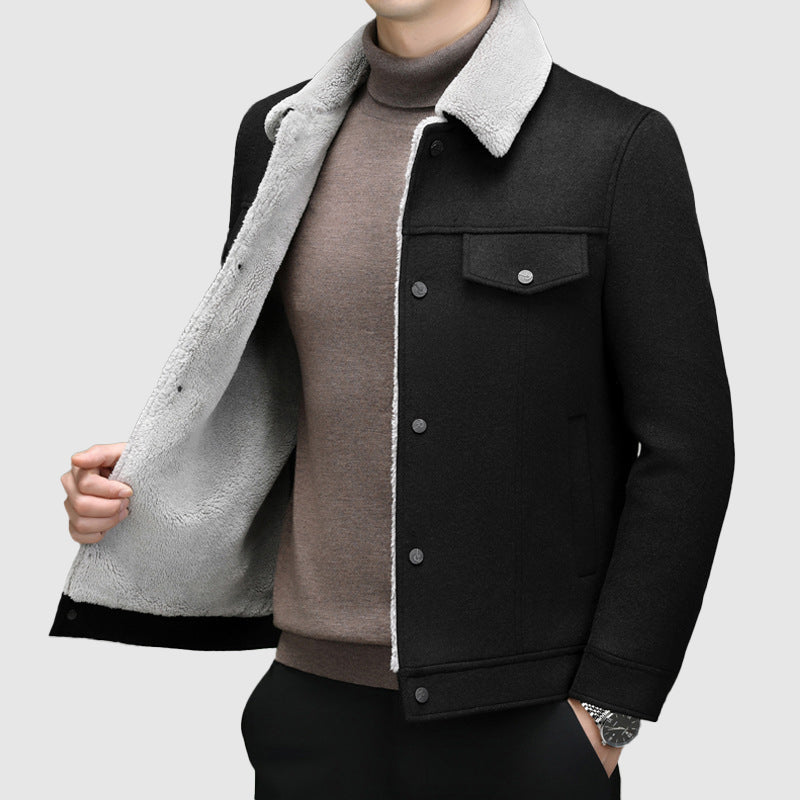 Men’s Jacket – Regular Fit – Wool – Sherpa Lined – Fleece Collar – Button Front