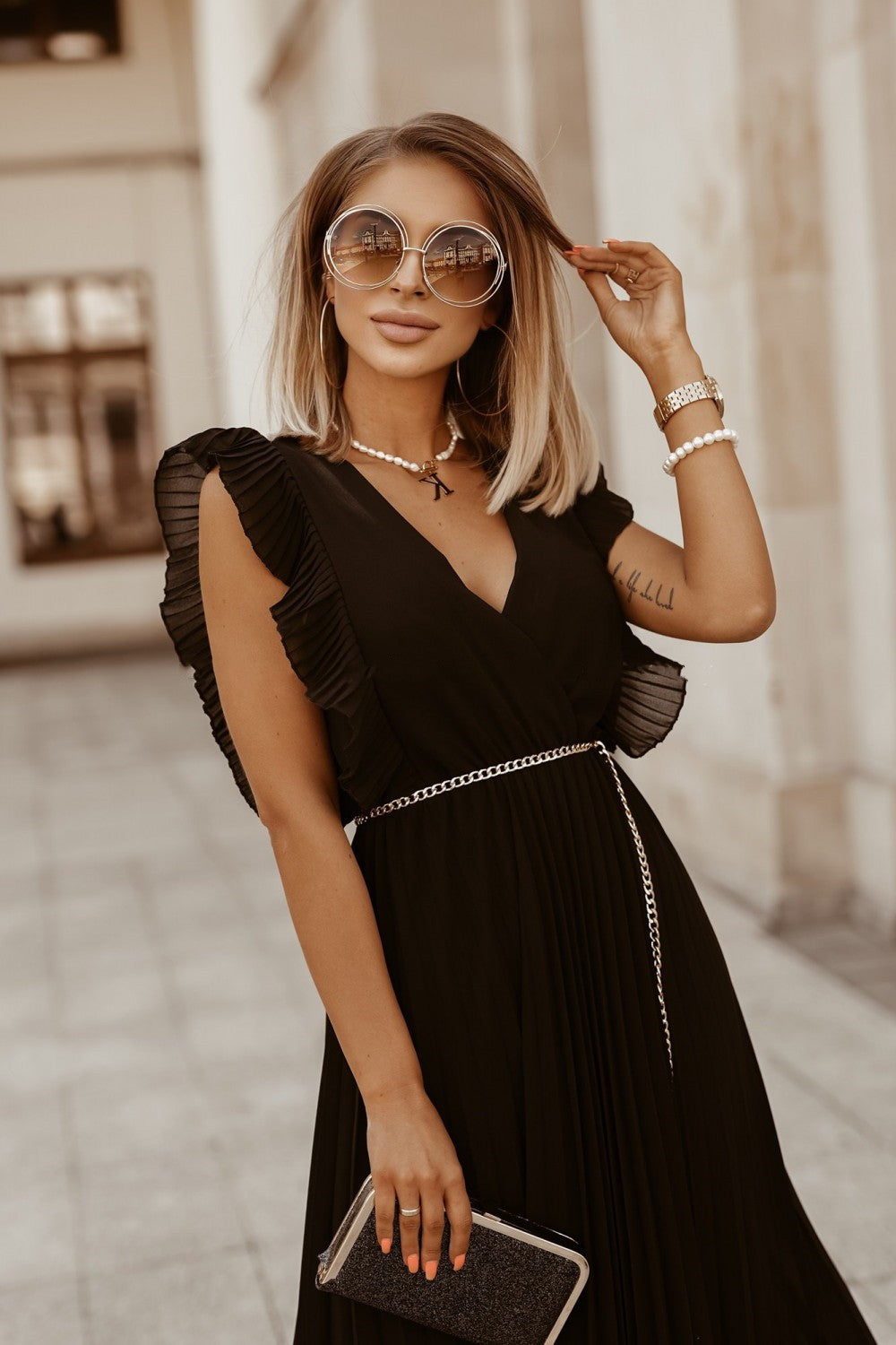 Celia® | Black Maxi Dress With Pleats
