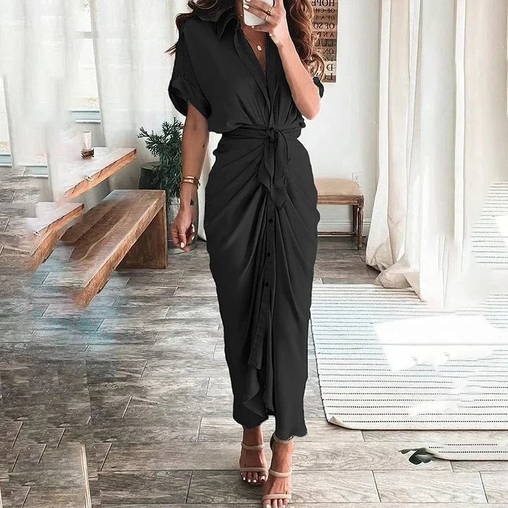 Amanda | Stylish Button-Down Draped Maxi Dress