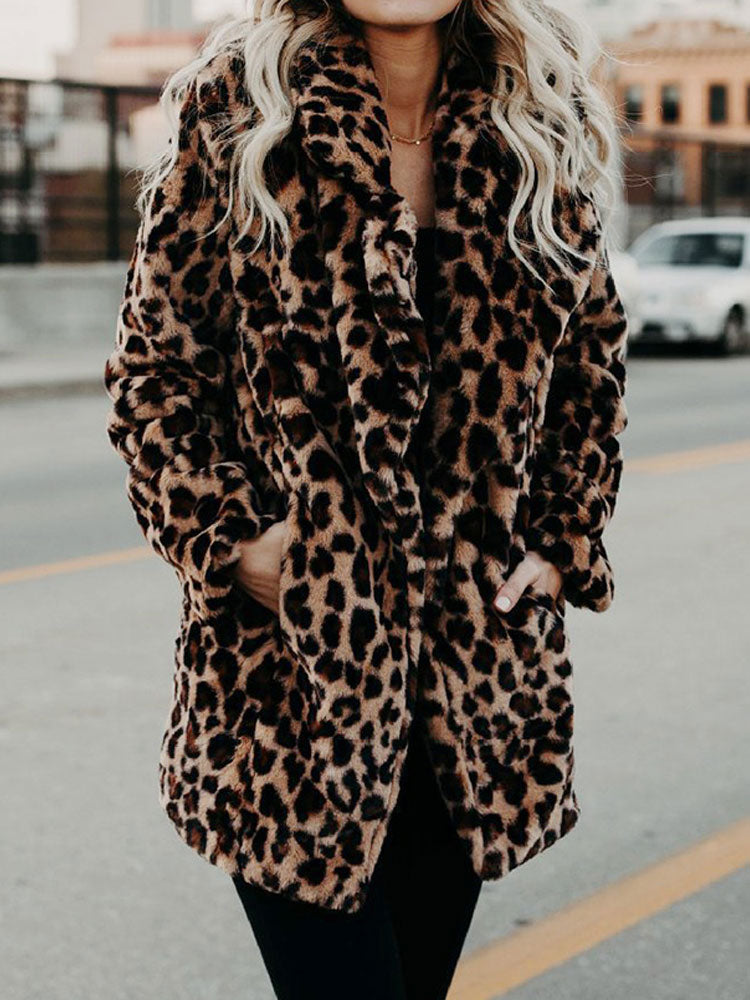 Berenice® | Beige leopard print winter coat for women