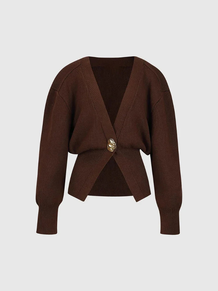 Brigida® | Stylish women's knitted sweater with a button placket in a solid color