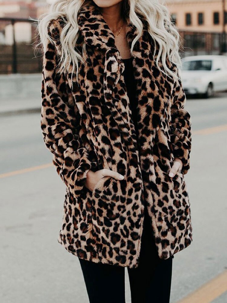 Berenice® | Beige leopard print winter coat for women