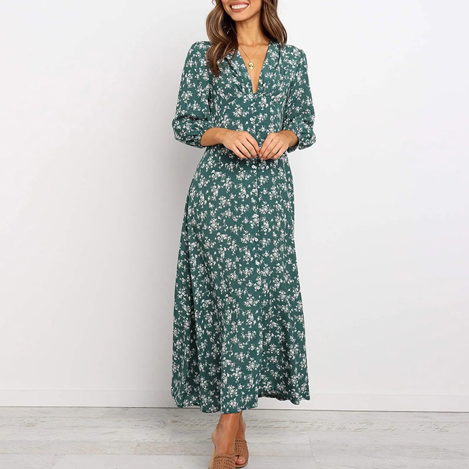 Marilyn | Elegant Floral V-neck Maxi Dress for Women