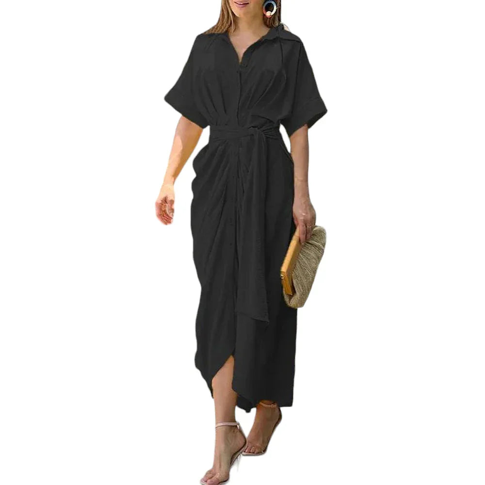 Amanda | Stylish Button-Down Draped Maxi Dress