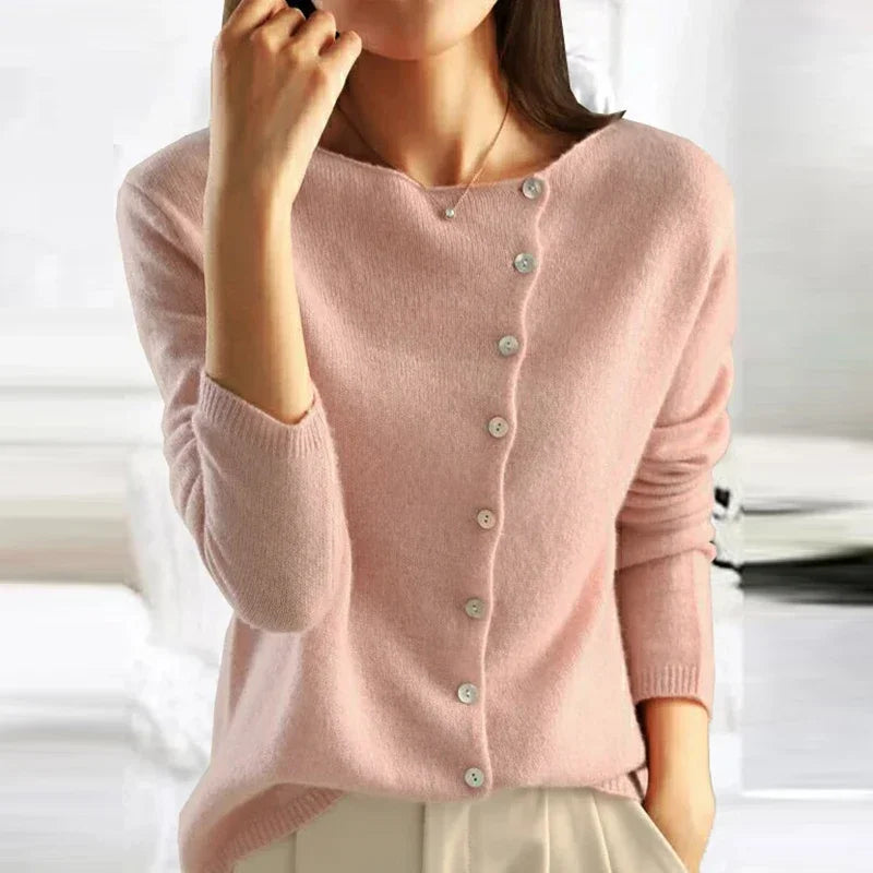 Ana | Elegant fine knit sweater with button closure