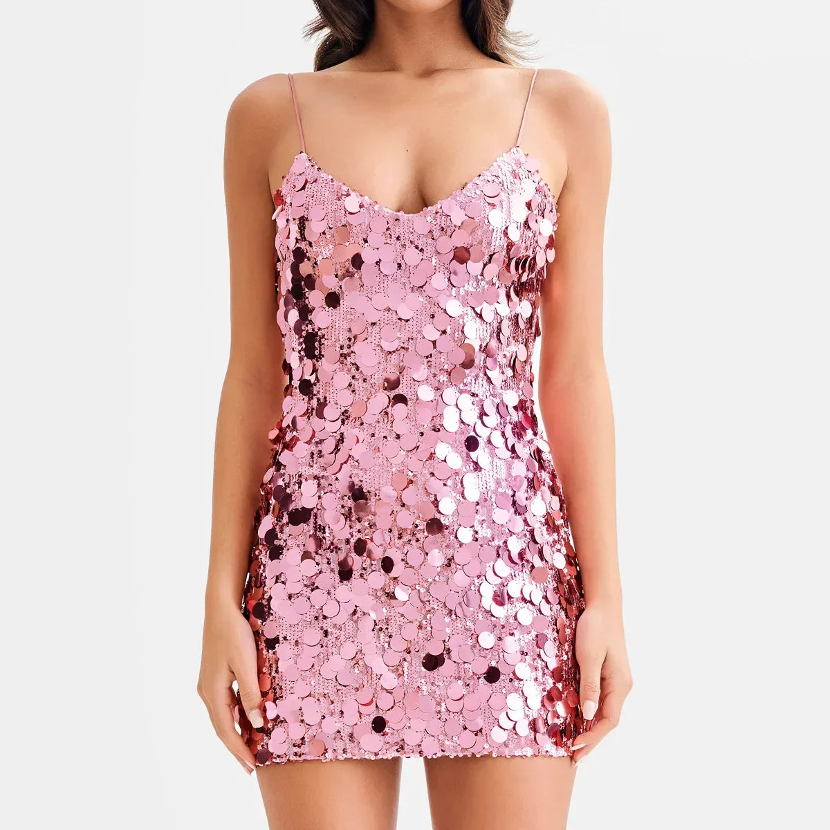 Dafne® | Mini dress with shiny sequins, pink, sleeveless