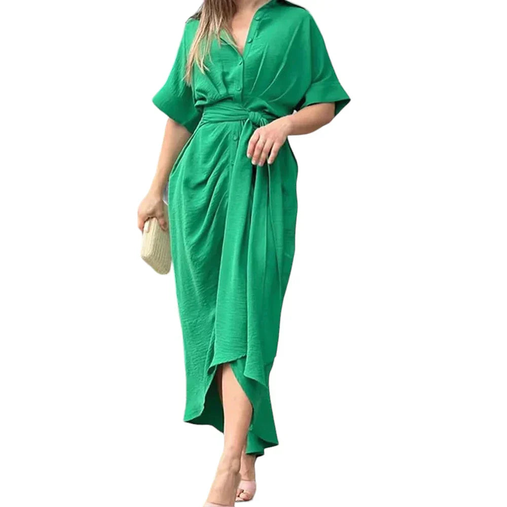 Amanda | Stylish Button-Down Draped Maxi Dress