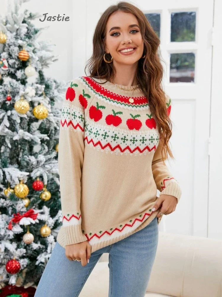 Aurora® | Geometric women's sweater with apple pattern