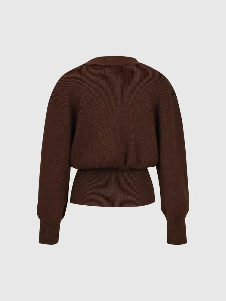 Brigida® | Stylish women's knitted sweater with a button placket in a solid color