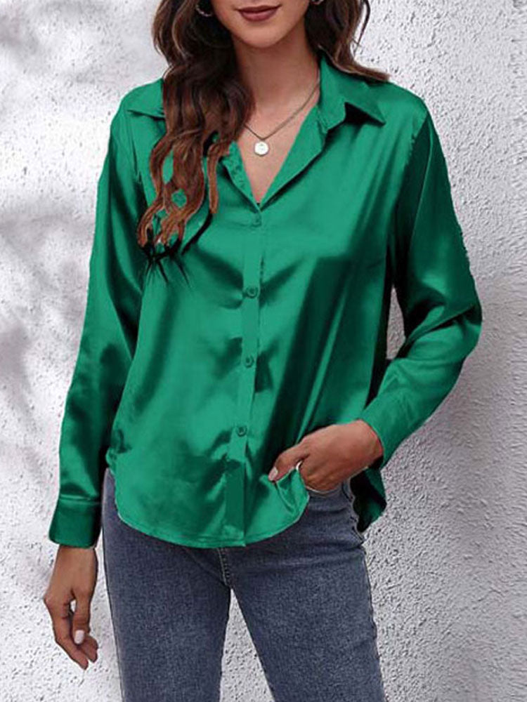 Brissia® | Women'S Satin Blouse, Loose Fit, Button Closure, Silk Sleeves