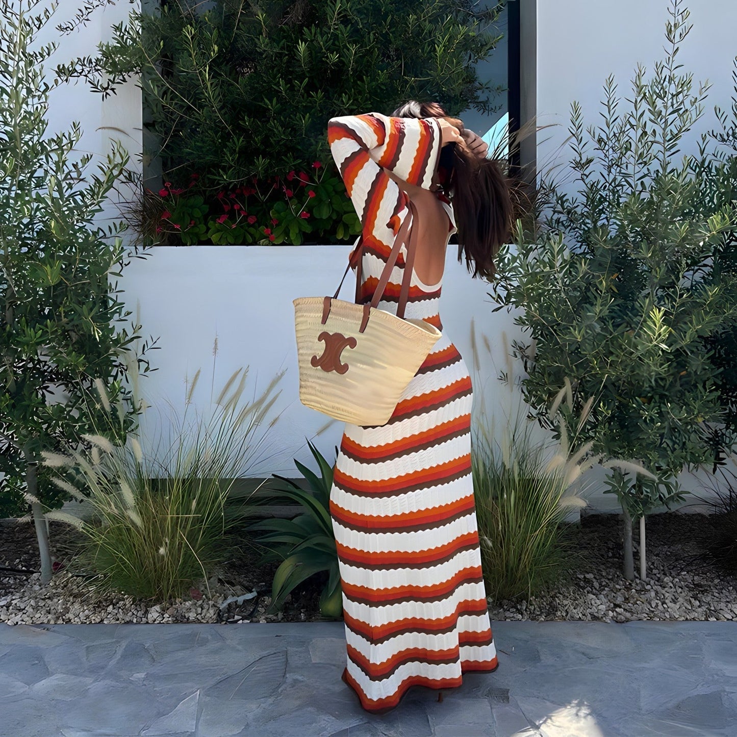 Anita® | Striped backless vintage knit dress