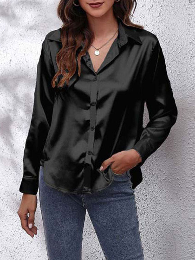 Brissia® | Women'S Satin Blouse, Loose Fit, Button Closure, Silk Sleeves
