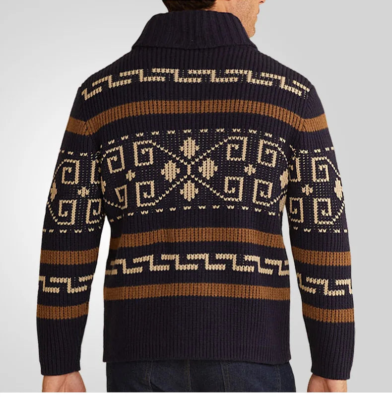 Men’s Cardigan Sweater – Slim Fit – Wool Knit – Zipper Front – Turn Down Collar