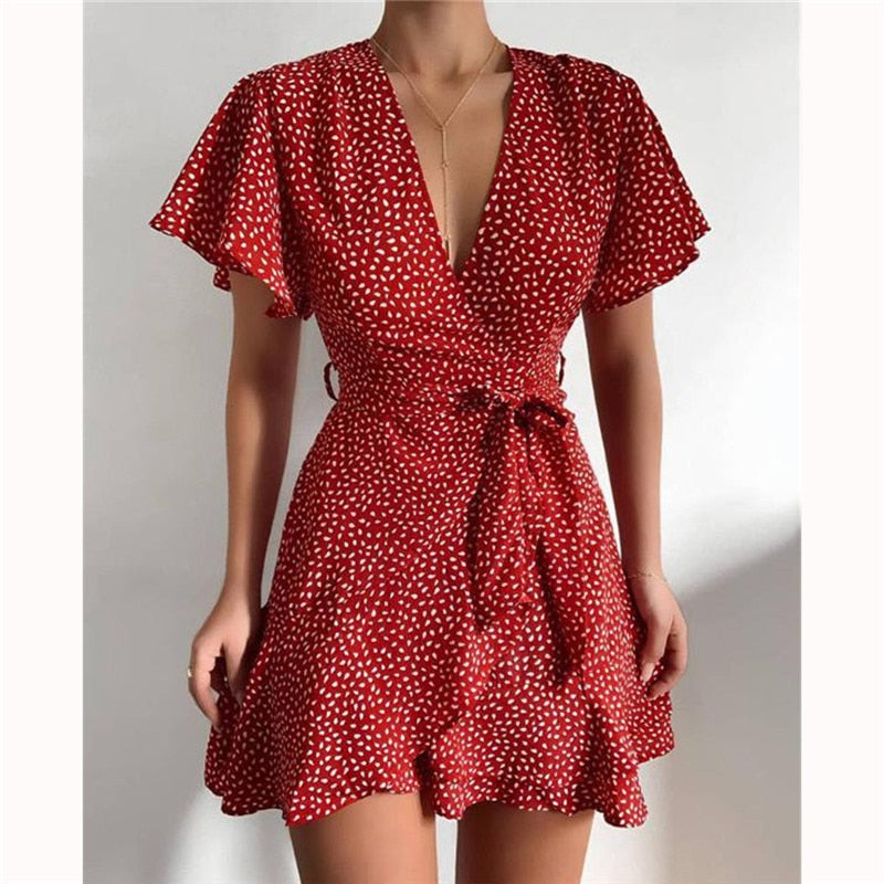 Dinora® | Fashionable Dress With Charming Ruffles And V-Neck