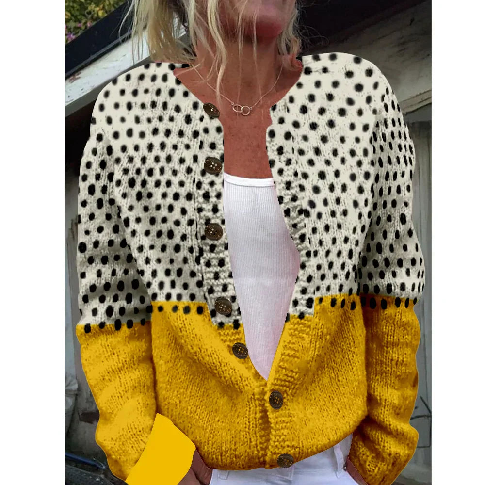 Amira | Knitted cardigan with polka dots and color block