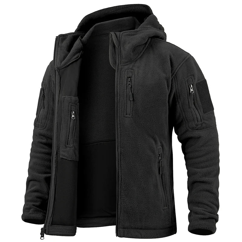 Men’s Tactical Jacket – Fleece – Hooded – Full Zip – Multi-Pocket – Regular Fit